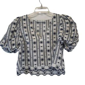 ZARA embroidered cropped length top balloon sleeve
